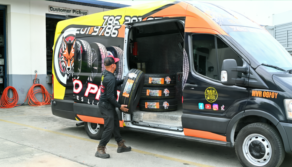 Mobile tire service and emergency tire service in action